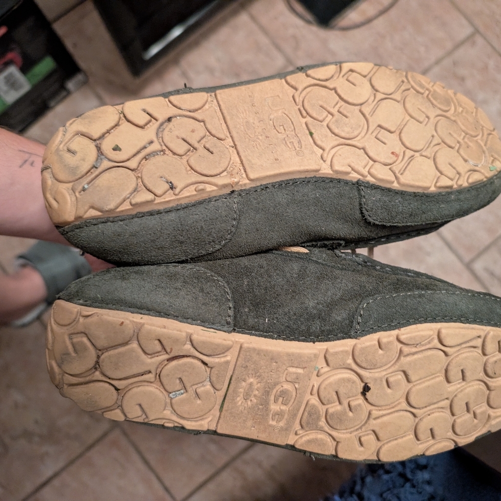 UGG Green and Tan Suede Slip-On Loafers - Picture 2 of 3